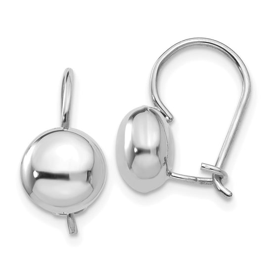 14k White Gold 8mm Polished Button Kidney Wire Earrings
