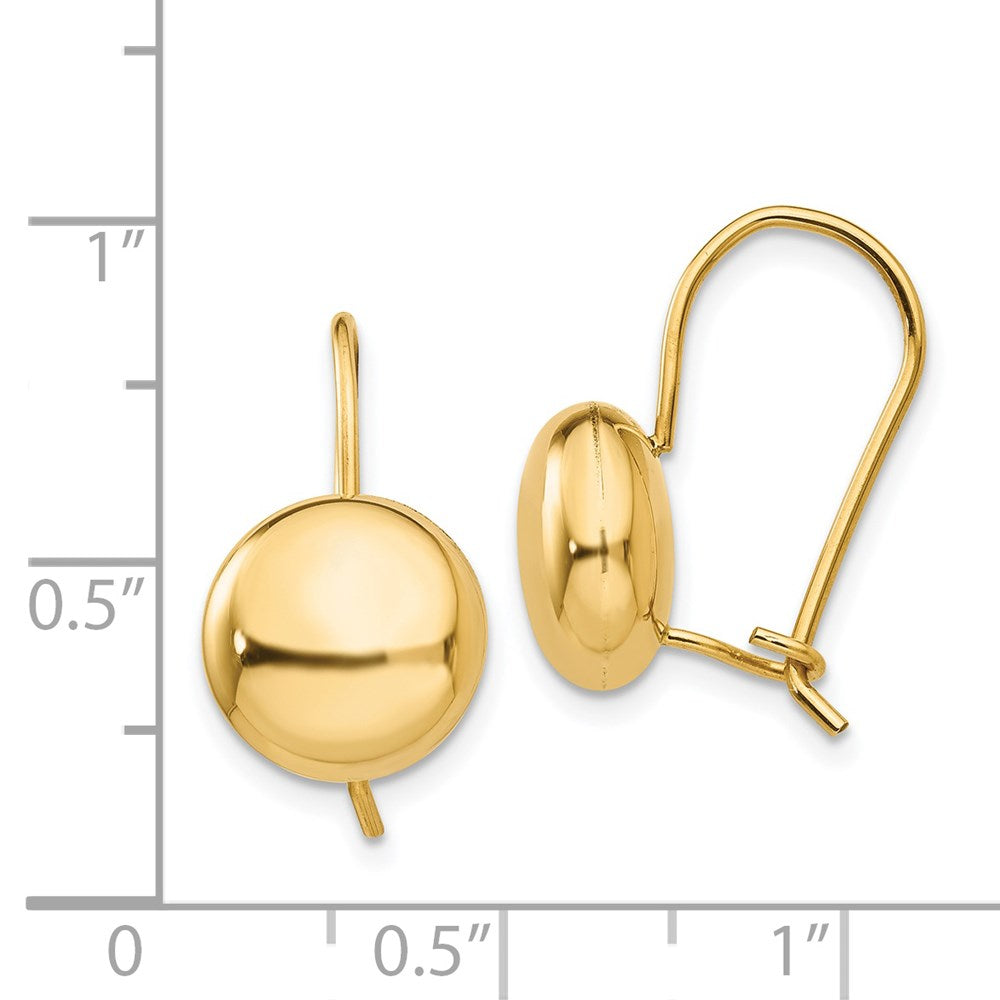 14k 10.5mm Polished Button Kidney Wire Earrings