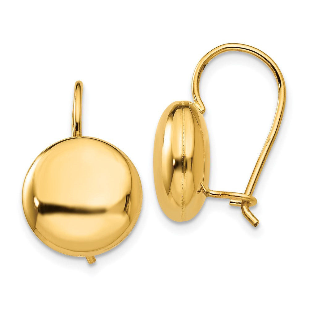 14k 12mm Polished Button Kidney Wire Earrings