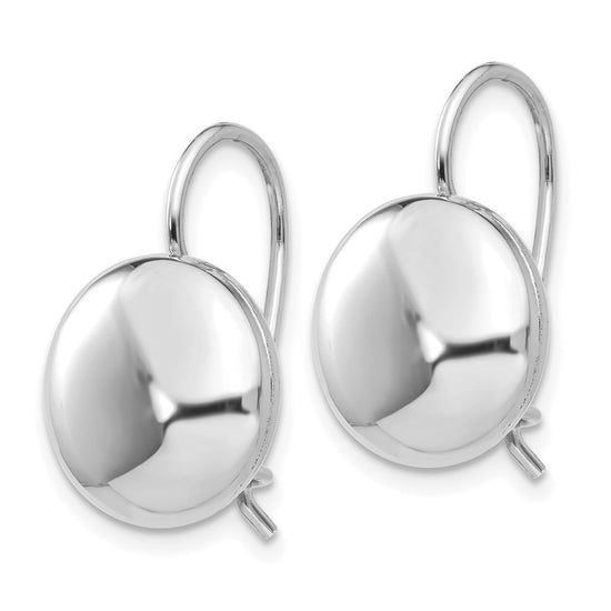 14k White Gold 12mm Polished Button Kidney Wire Earrings