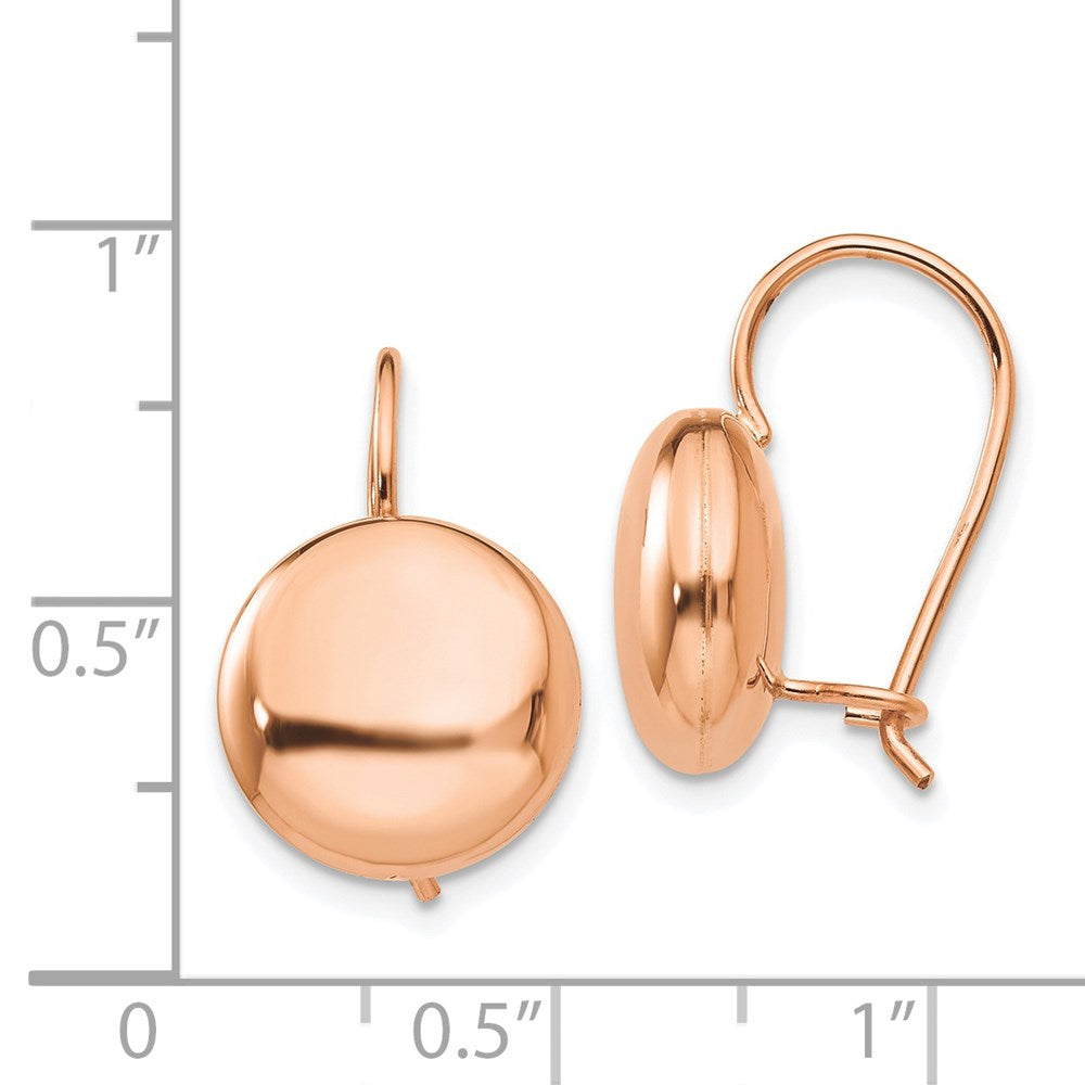 14k Rose Gold 12mm Polished Button Kidney Wire Earrings