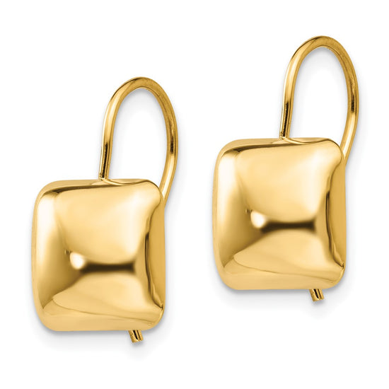 14k 9.5mm Polished Puffed Square Kidney Wire Earrings