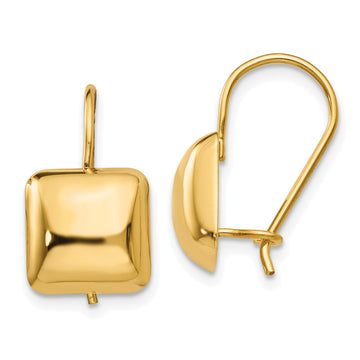 14k 9.5mm Polished Puffed Square Kidney Wire Earrings