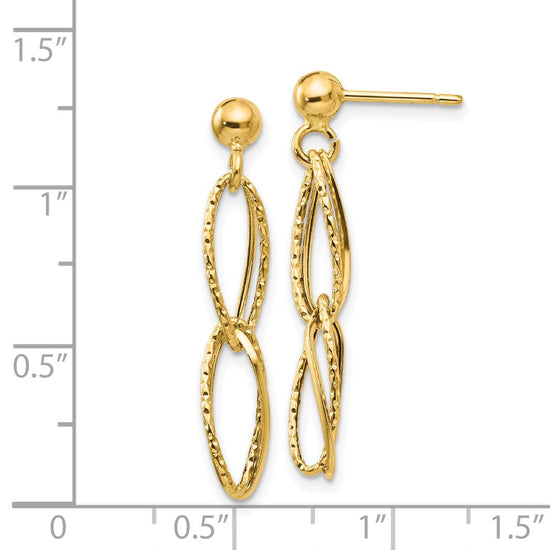 14k Polished Textured Twisted Link Dangle Post Earrings