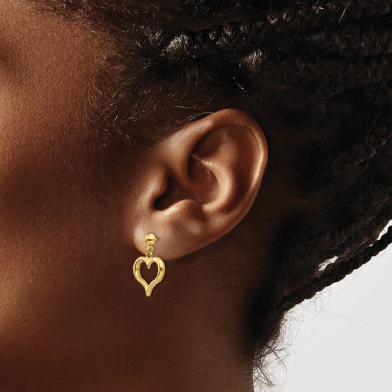 14K Polished Open Heart Dangle Post Earrings