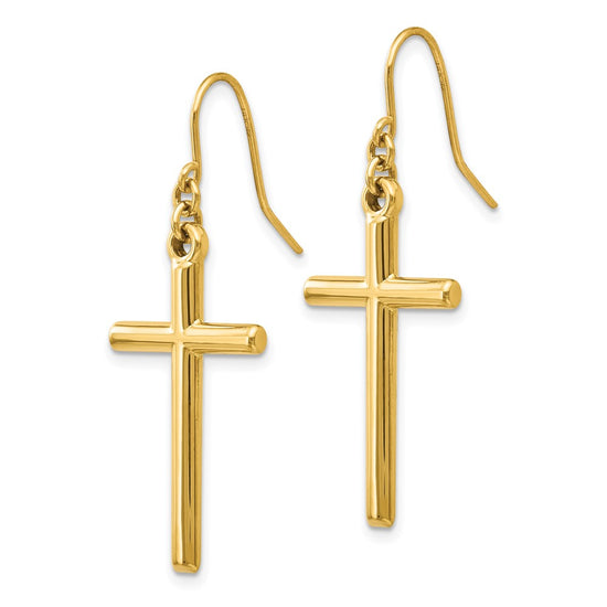 Gold Cross Shepard Hook Earrings