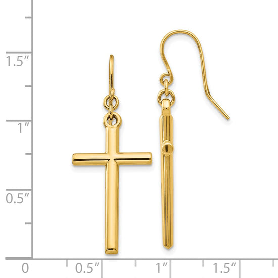 14k Polished Cross Dangle French Hook Earrings