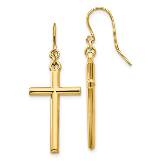 Gold Cross Shepard Hook Earrings