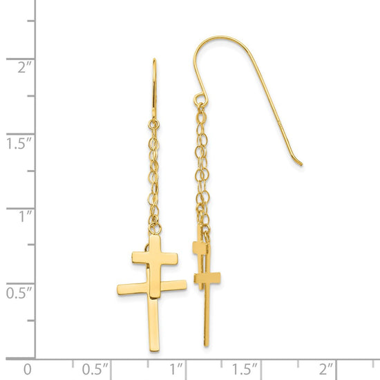 Gold Cross Dangle Shepard Hook Earrings