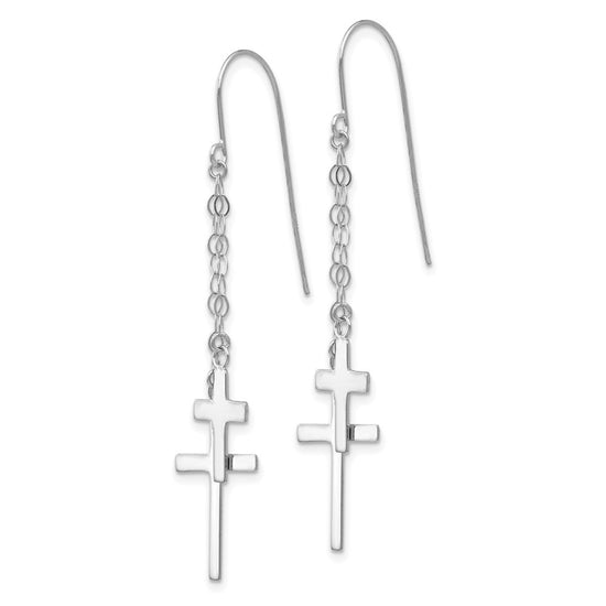 Gold Cross Dangle Shepard Hook Earrings
