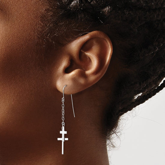 Gold Cross Dangle Shepard Hook Earrings