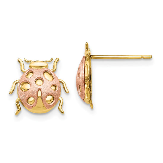 14k Two-Tone Satin and Polished Ladybug Post Earrings