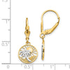 14k and White Rhodium Palm Tree and Sun in Circle Leverback Earrings