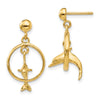 14K Polished 3-D Dolphin Jumping Through Hoop Dangle Post Earrings