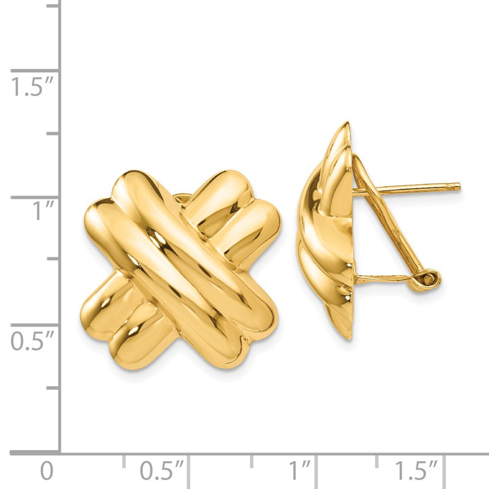 14k 20mm Polished X Omega Back Post Earrings