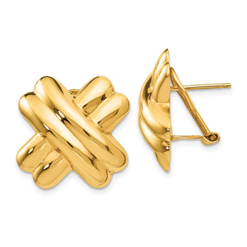 14k 20mm Polished X Omega Back Post Earrings