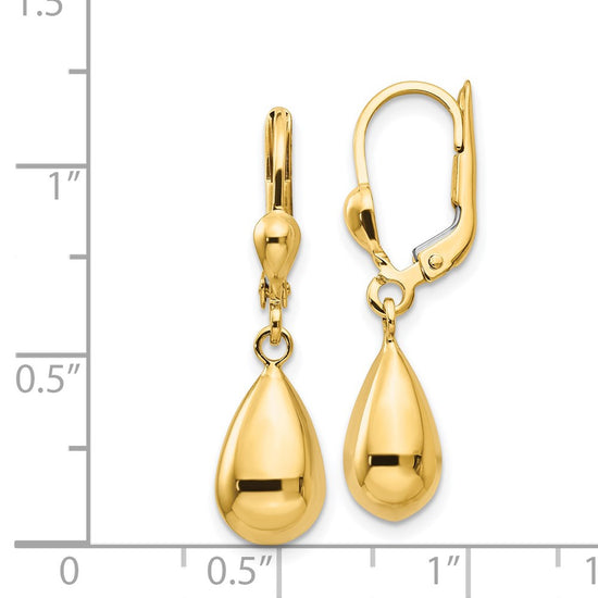 14k Polished Teardrop Dangle Leverback Earrings