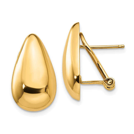 Gold Teardrop Omega Back Post Earrings