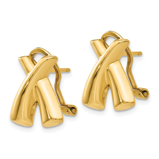 14k 13x15mm Polished X Omega Back Post Earrings