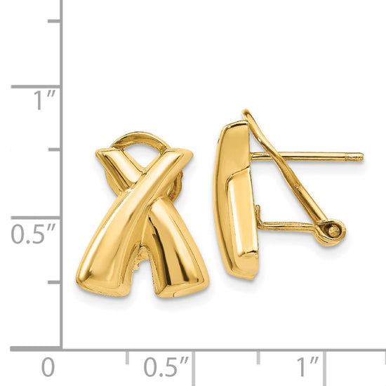 14k 13x15mm Polished X Omega Back Post Earrings