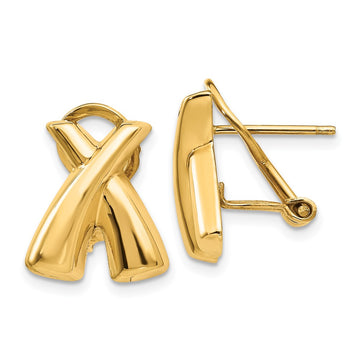 14k 13x15mm Polished X Omega Back Post Earrings