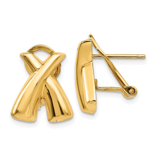14k 13x15mm Polished X Omega Back Post Earrings