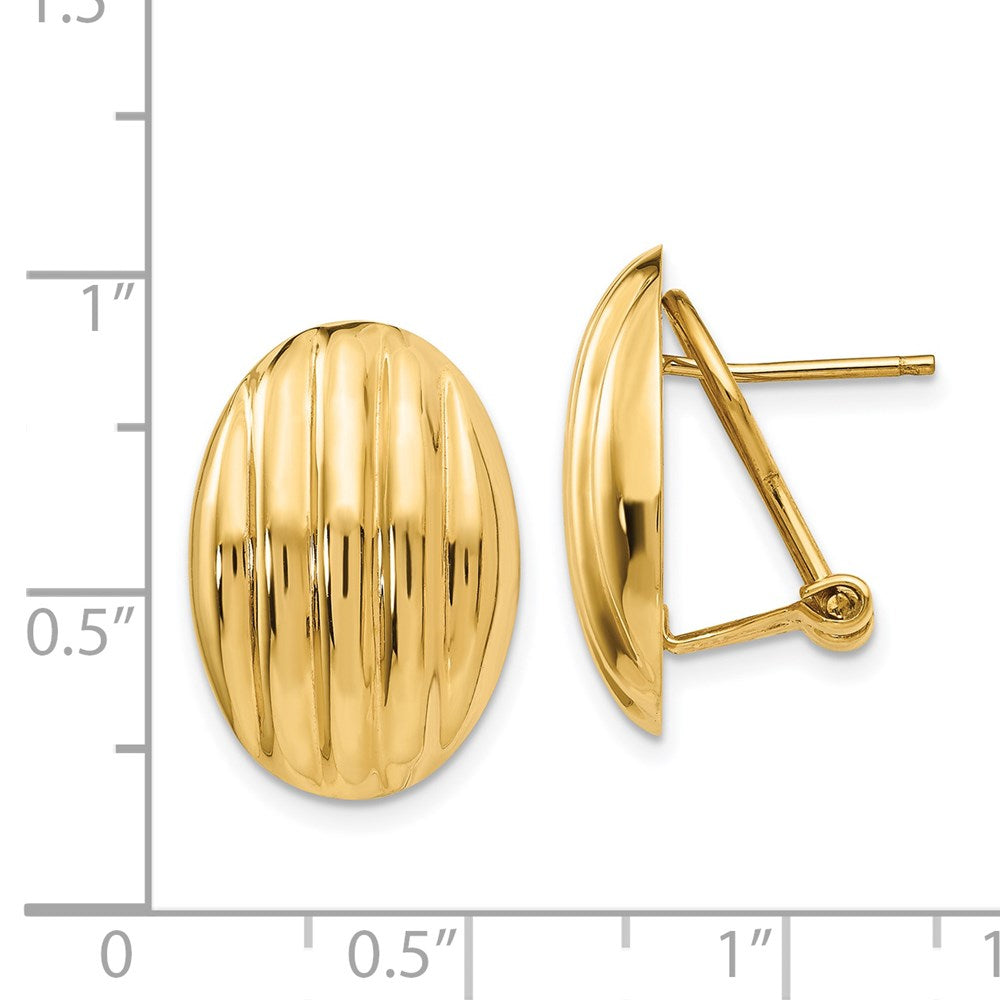 14k 14x19mm Oval Polished Fancy Ribbed Omega Back Post Earrings