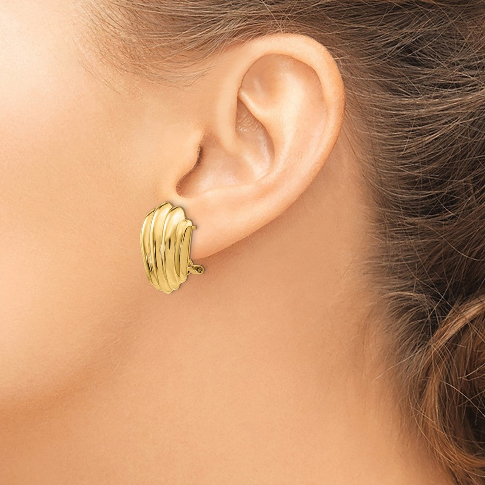 14k Polished Fancy Ribbed Omega Back Post Earrings