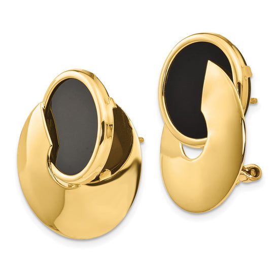 14k Black Onyx Fancy Contemporary Omega Back Earrings