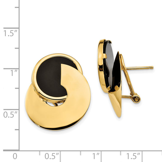 14k Black Onyx Fancy Contemporary Omega Back Earrings