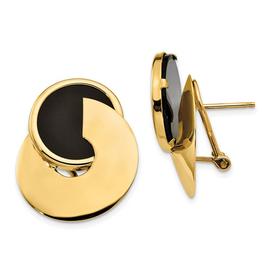 14k Black Onyx Fancy Contemporary Omega Back Earrings