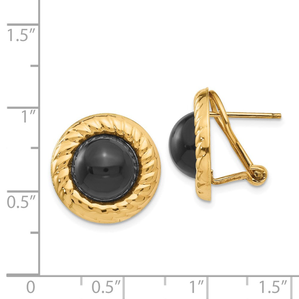 14k Black Onyx Cabochon Fancy 16mm Omega Back Earrings