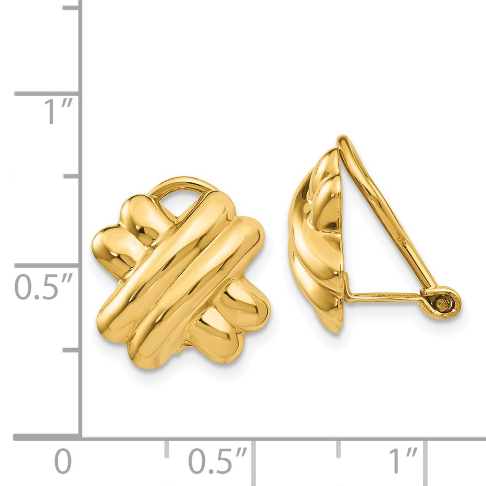 14k 14mm Polished X Omega Back Non-pierced Earrings