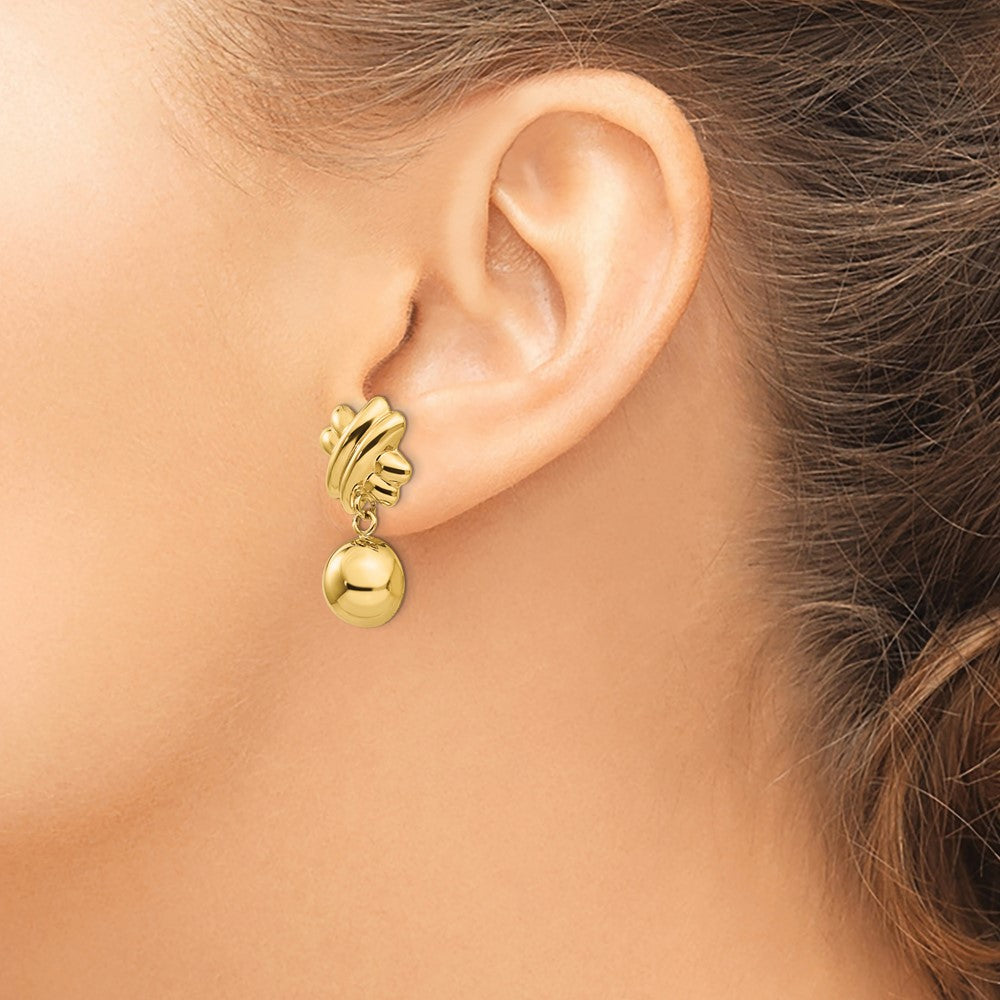 14k Fancy X and Half Ball Dangle Omega Back Non-pierced Earrings