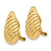 14k 11x20mm Polished Diagonal Stripe Teardrop Omega Back Non-pierced Earrings