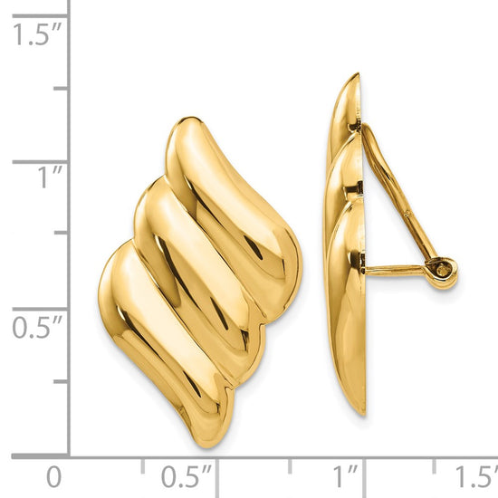 14k Diagonal Ribbed Omega Back Non-pierced Earrings