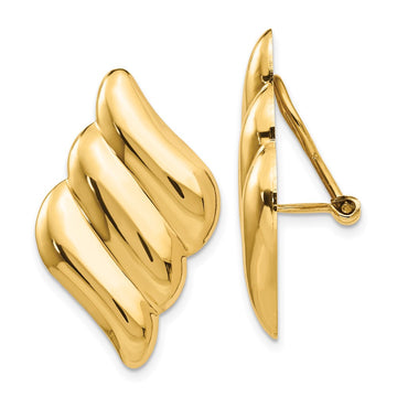 14k Diagonal Ribbed Omega Back Non-pierced Earrings