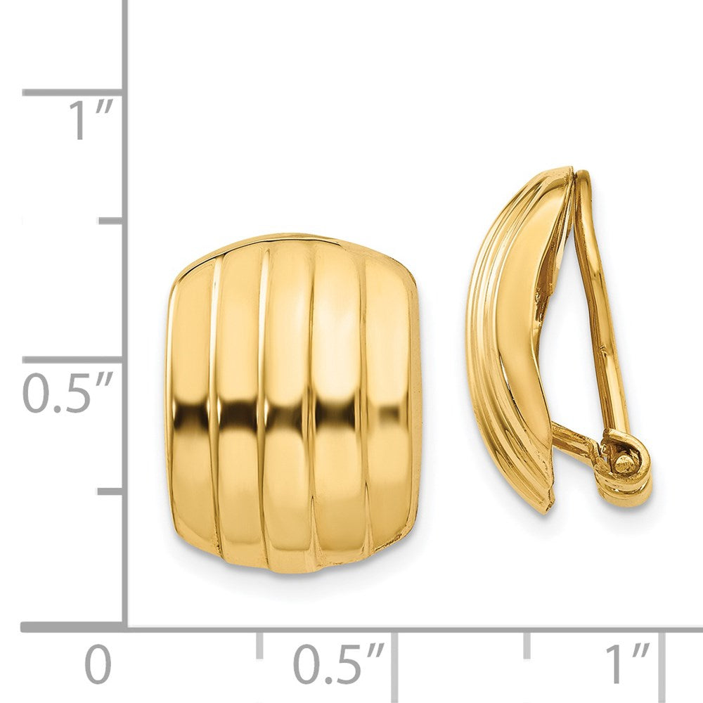 14k 12x17mm Polished Ribbed Omega Back Non-pierced Earrings