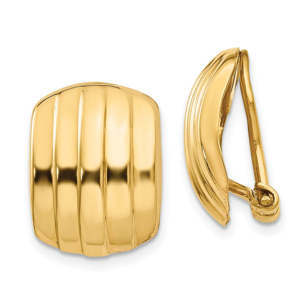 14k 12x17mm Polished Ribbed Omega Back Non-pierced Earrings
