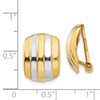 14k and White Rhodium 12x17mm Polished Ribbed Omega Back Non-pierced Earrings
