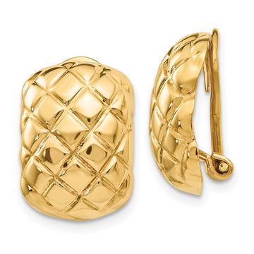 14k 12x17mm Polished Crisscross Omega Back Non-pierced Earrings