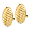 14k 15x21mm Oval Button Polished Striped Omega Back Non-pierced Earrings
