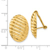 14k 15x21mm Oval Button Polished Striped Omega Back Non-pierced Earrings