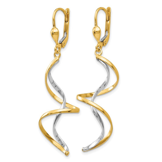 14k Two-tone Spiral Dangle Leverback Earrings