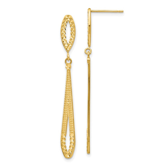 14k Diamond-cut Open Teardrop Dangle Post Earrings