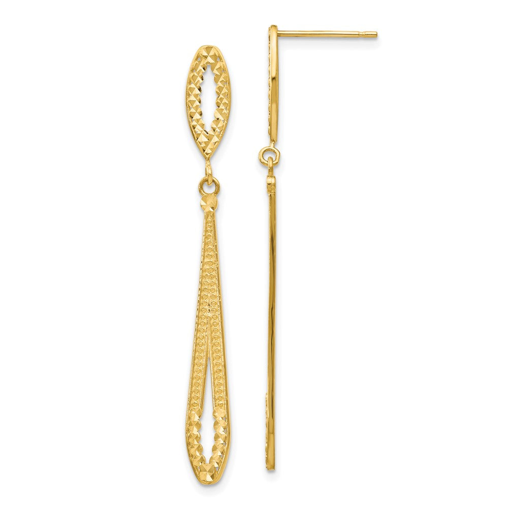 14k Diamond-cut Open Teardrop Dangle Post Earrings