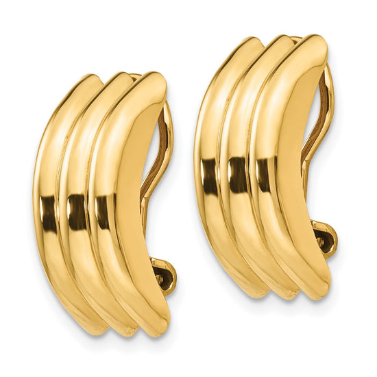 14k 8.5x19mm Polished Ribbed Omega Back Non-pierced Earrings