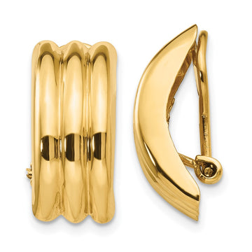 14k 8.5x19mm Polished Ribbed Omega Back Non-pierced Earrings