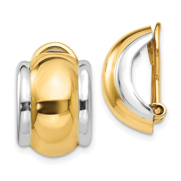 14k and White Rhodium 12x16mm Polished Half Hoop Omega Back Non-pierced Earrings