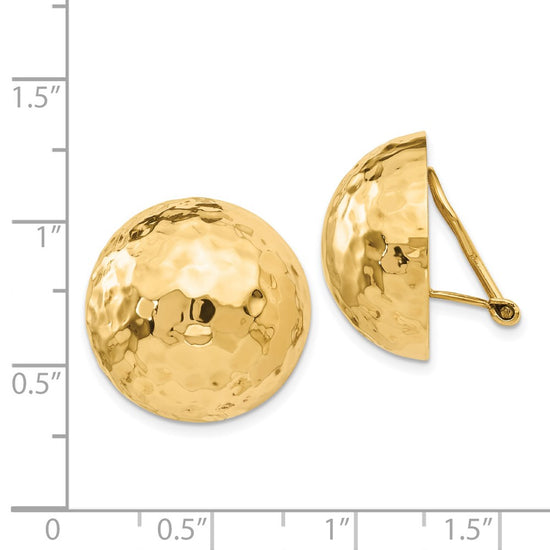 14k 20mm Hammered Half Ball Omega Back Non-pierced Earrings
